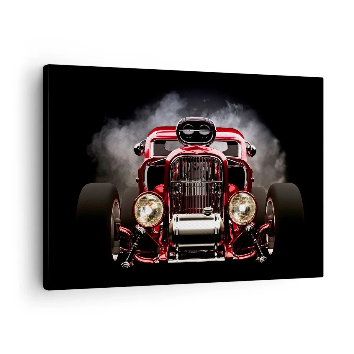 Canvas picture - Red classic racing car on a dark background - 70x50cm - Fast and Furiously Beautiful - Modern wall decoration for the living room and bedroom ARTTOR