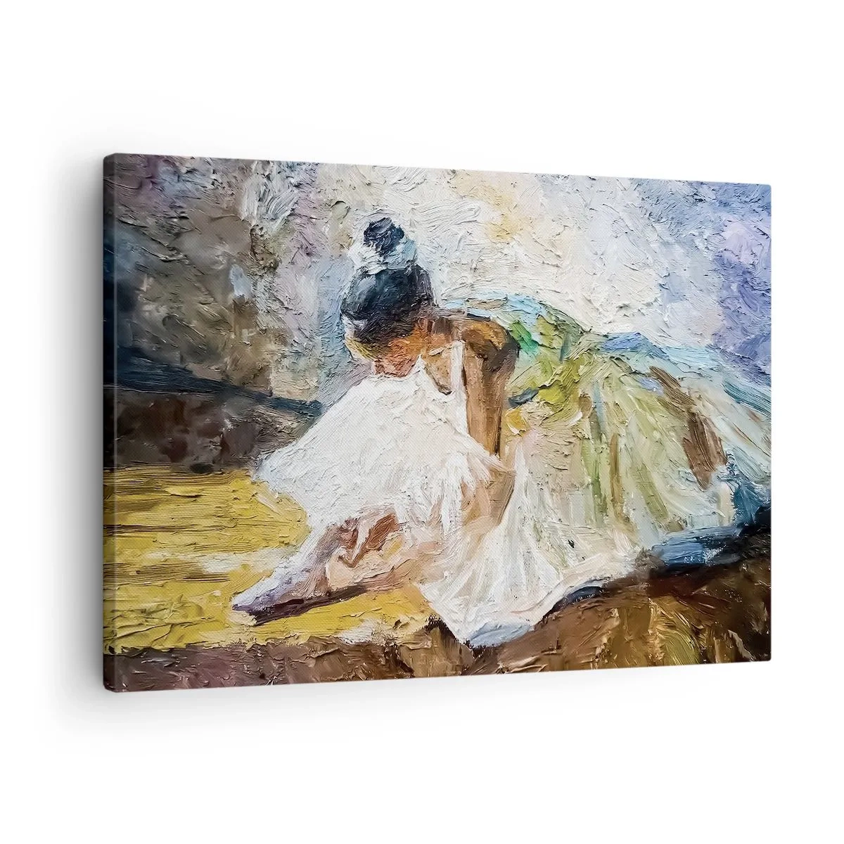 Canvas picture - A ballerina in a white dress in a painterly style against an impressionist background. - 70x50cm - From Degas' Painting - Modern wall decoration for the living room and bedroom ARTTOR