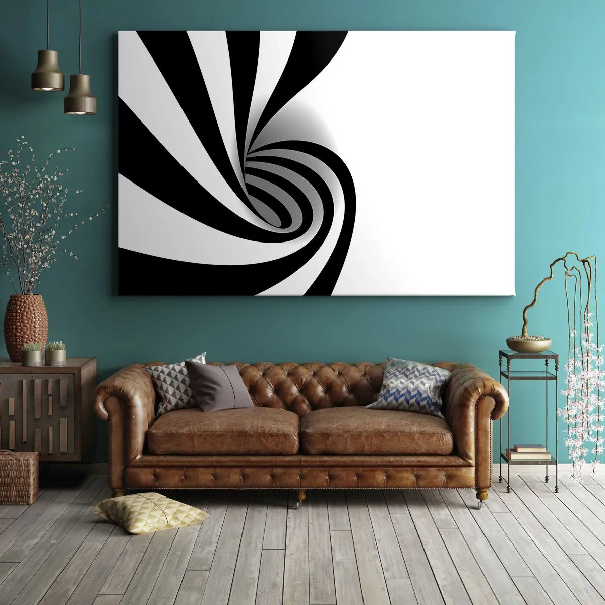 Canvas picture - Abstract black and white optical vortex - 70x50cm - And Yet It Turns - Modern wall decoration for the living room and bedroom ARTTOR