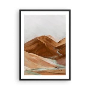 Poster in black frame - A river flowing through brown mountains, a stylized landscape - 50x70cm - To the Source - Modern wall decoration for the living room and bedroom ARTTOR
