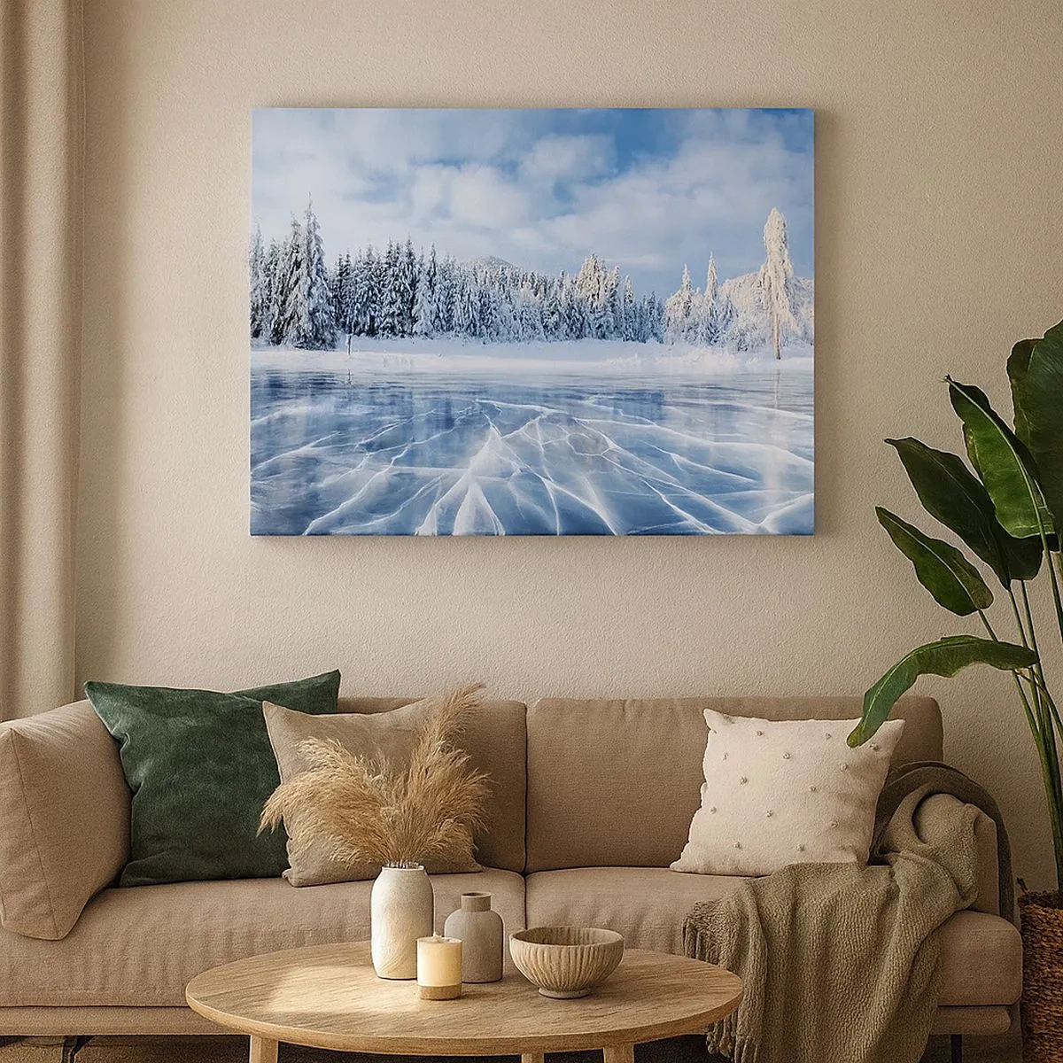 Canvas picture - A frozen lake surrounded by a snow-covered forest - 70x50cm - Dazling and Crystalline View - Modern wall decoration for the living room and bedroom ARTTOR