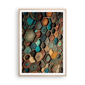 Poster in light oak frame - Arabic Ornaments - Variation - 70x100 cm