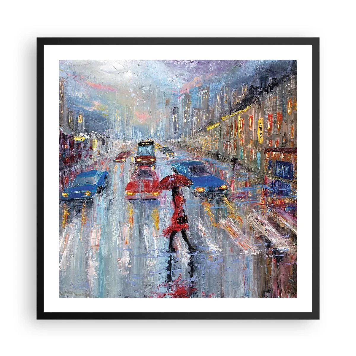 Poster in black frame - Rainy Afternoon in a City - 60x60 cm