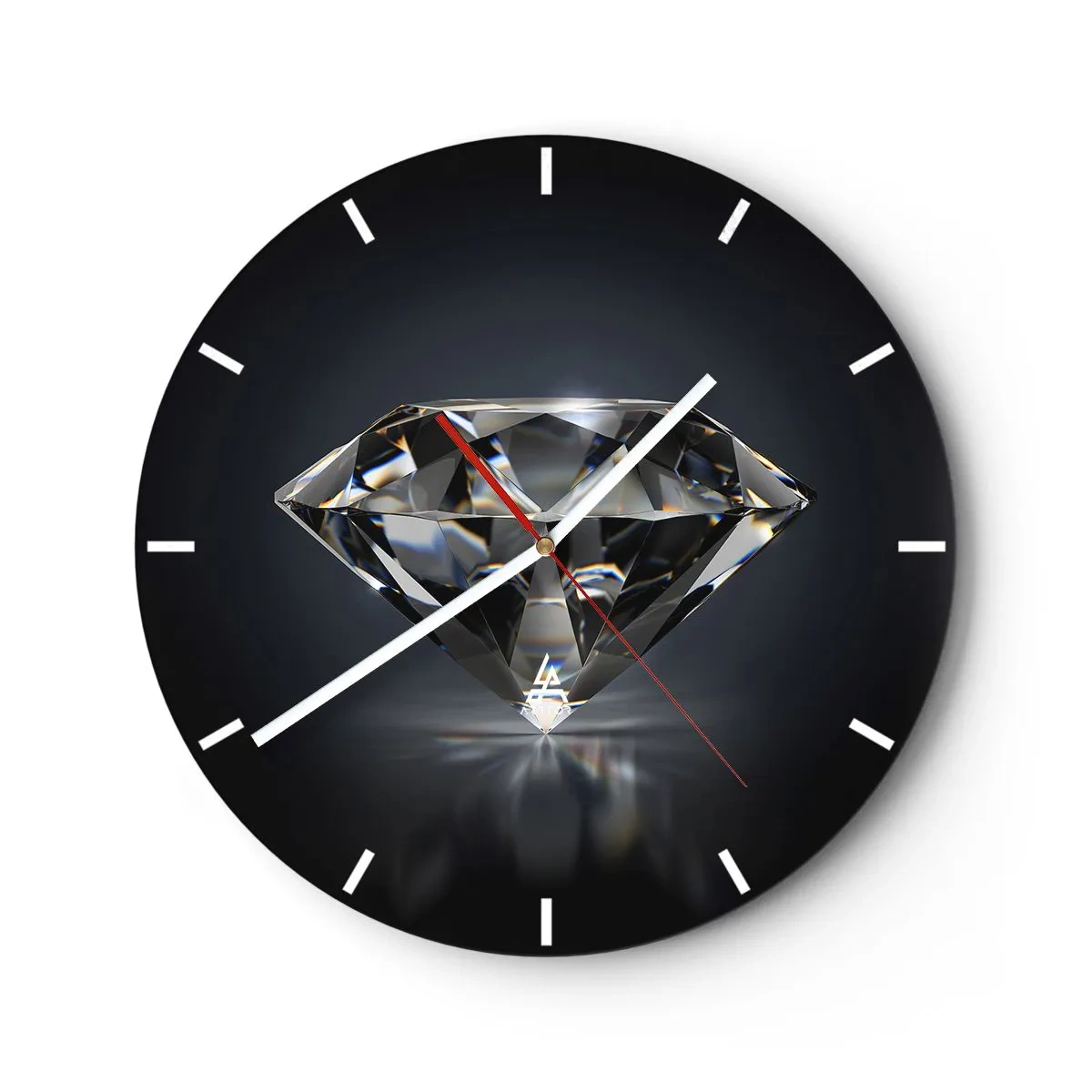 Wall clock - Clock on glass - A shiny diamond on a dark background with a reflection effect - 30x30cm - Girls' Best Friend - Modern wall decoration for the living room, kitchen, and bedroom ARTTOR