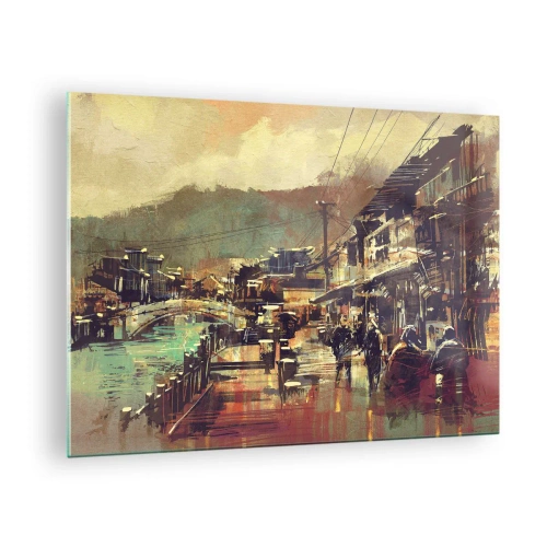Glass picture - A streetscape in a painterly style with a bridge and canal motif. - 70x50cm - Life As a Abundance of Greyness - Modern wall decoration for the living room and bedroom ARTTOR