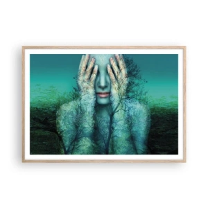 Poster in light oak frame - Submerged in Blue - 100x70 cm