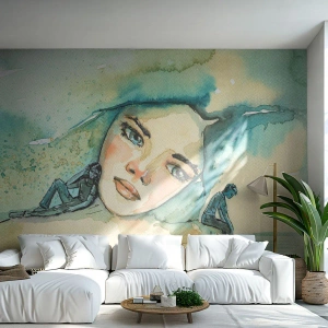 Custom Wallpaper Premium Canvas - Am I Blue? - Abstraction, Woman's Face, Painting