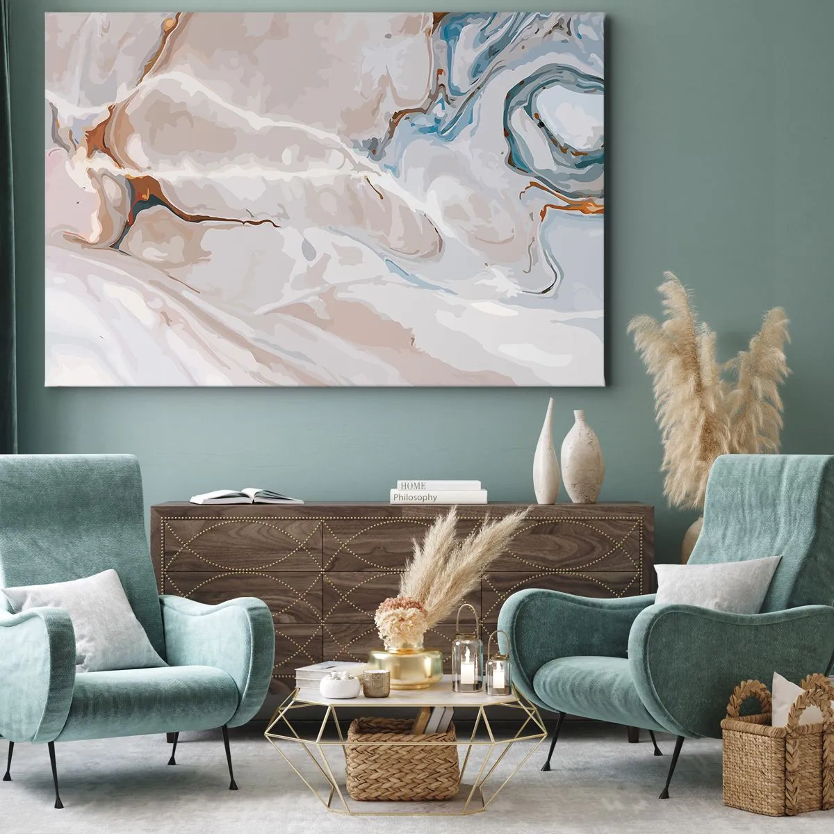 Canvas picture - Blue Meanders under White - 100x70 cm