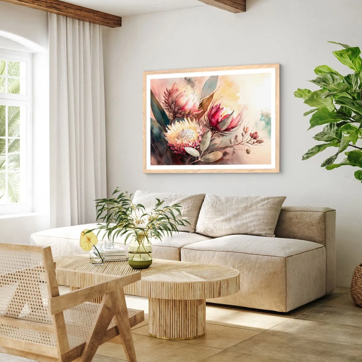 Poster in light oak frame - Profile and En Face - 70x50 cm