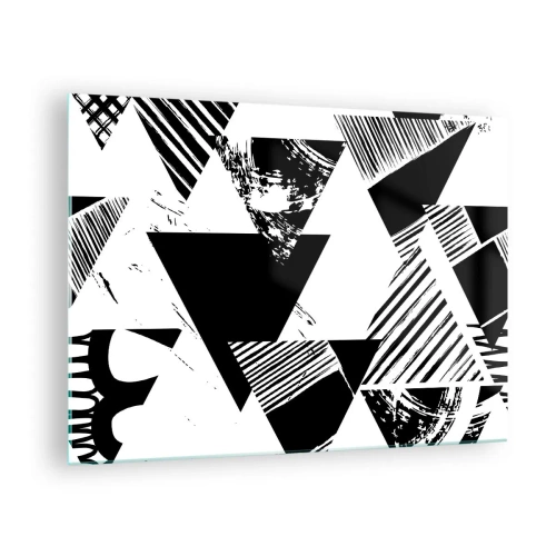 Glass picture - Black and white geometric patterns with triangle motifs - 70x50cm - Rain of Triangles - Modern wall decoration for the living room and bedroom ARTTOR