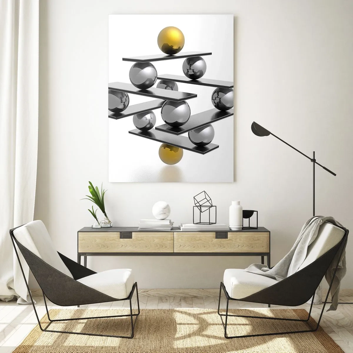 Glass picture - Gold-Silver Balance - 80x120 cm