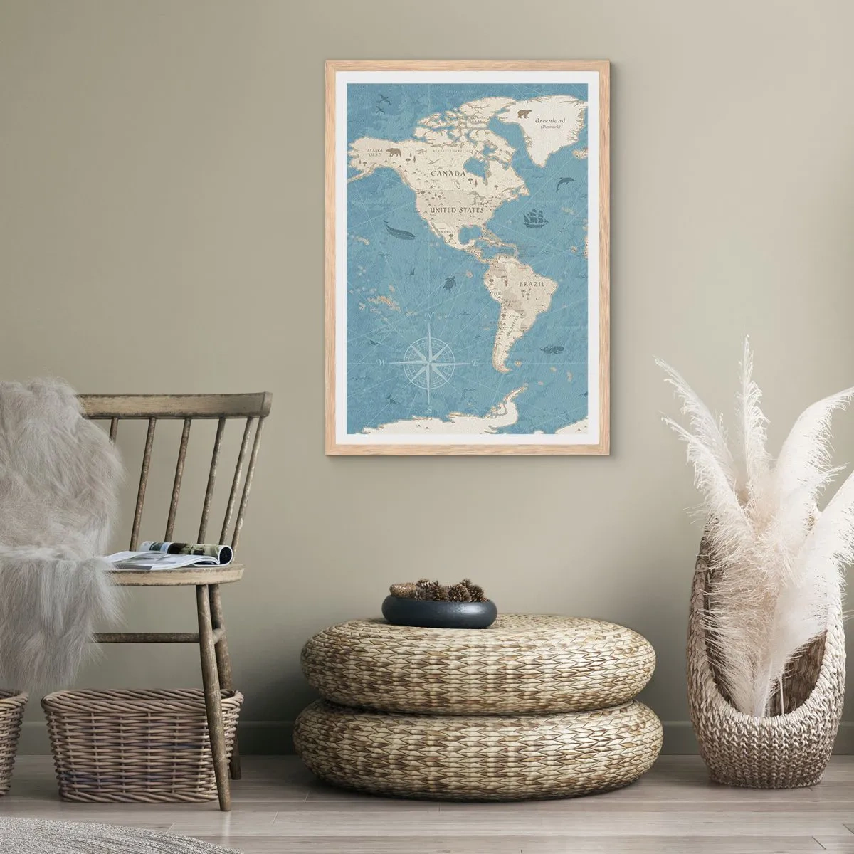 Poster in light oak frame - World Within Your Fingertips - 70x100 cm