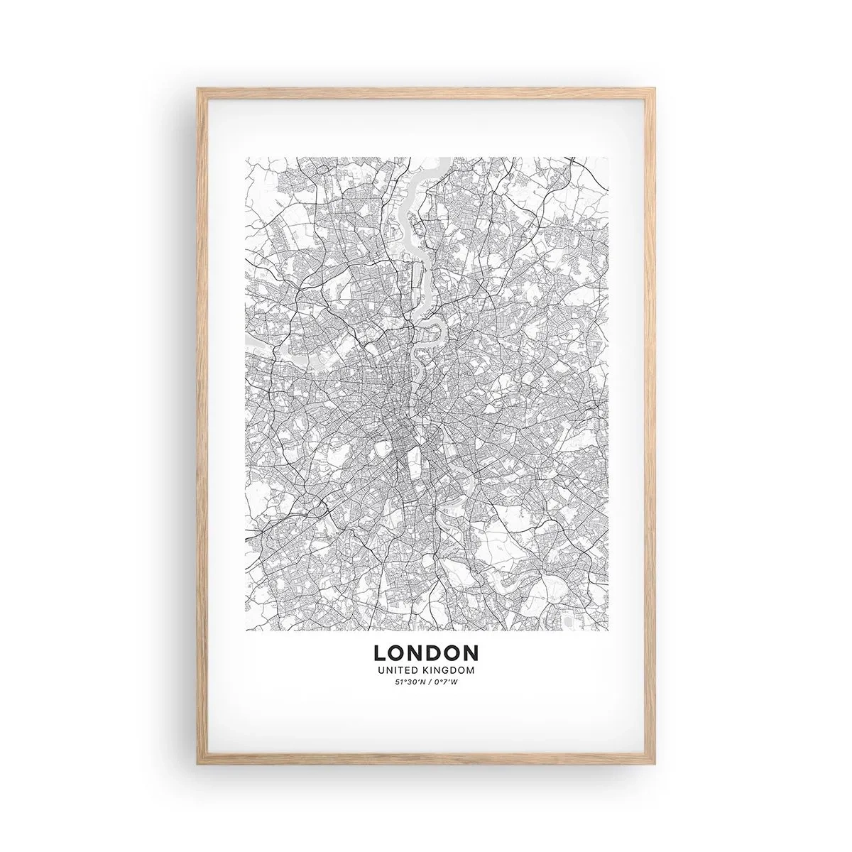 Poster in light oak frame - Map of London Maze - 61x91 cm