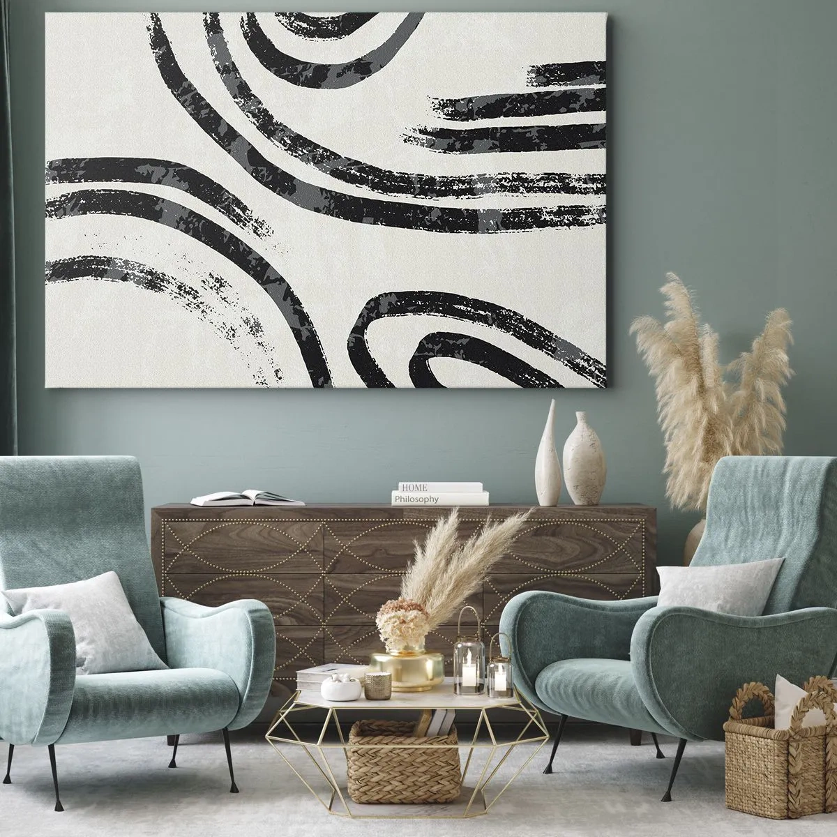 Canvas picture - Black and white abstract lines on a light background - 70x50cm - Stopped Half Way - Modern wall decoration for the living room and bedroom ARTTOR