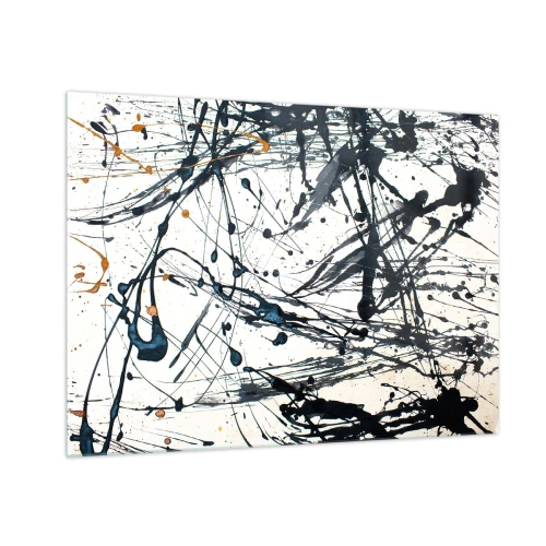 Glass picture - Dynamic paint splatters on a white background - 70x50cm - Expressionist Abstract - Modern wall decoration for the living room and bedroom ARTTOR