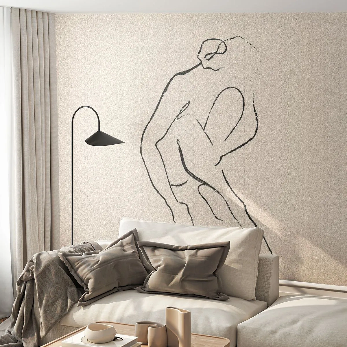 Photo Wallpaper Standard Eco - A minimalist sketch of a figure in an intimate gesture - 100x70cm - Intimate Sketch - Modern wall decoration for the living room and bedroom ARTTOR