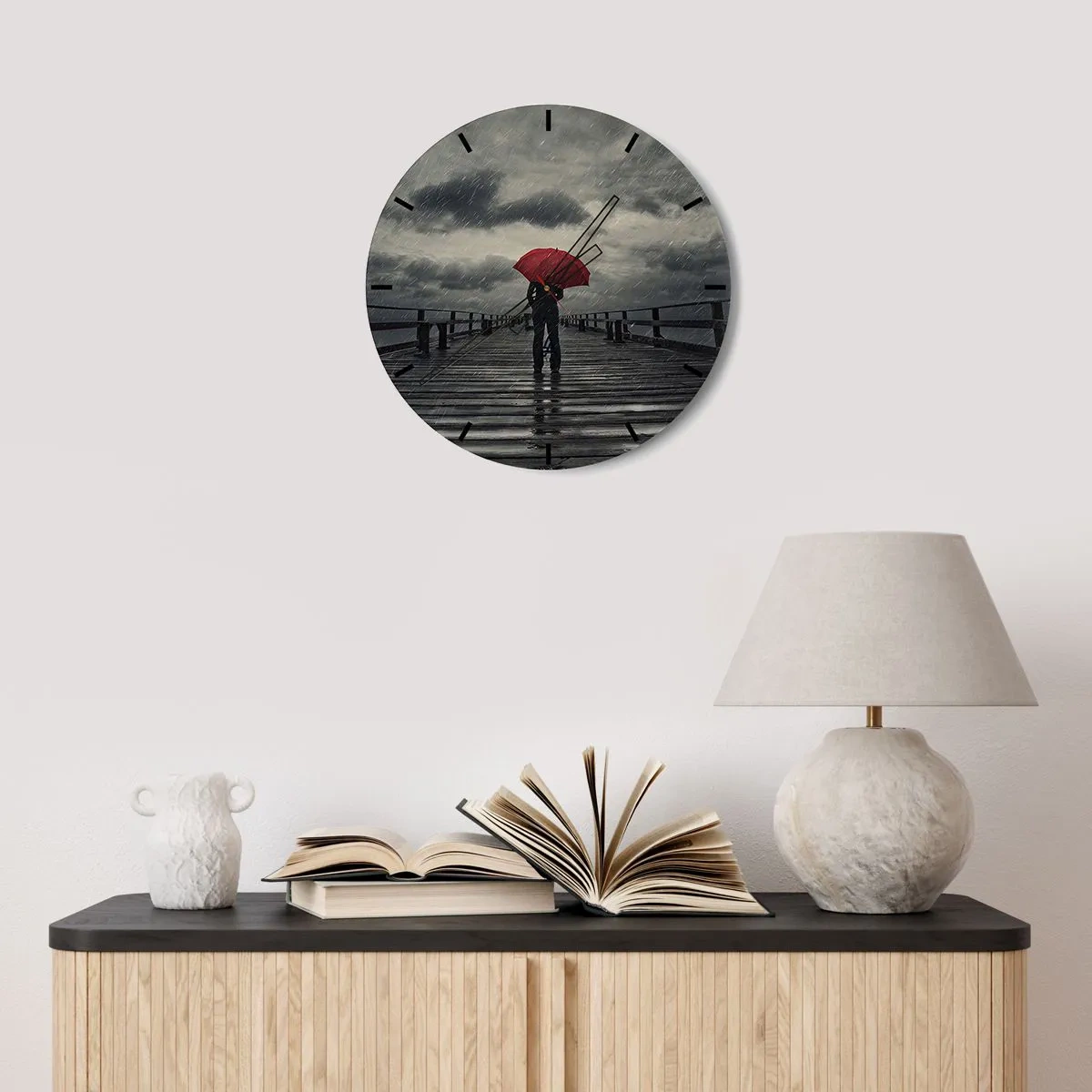 Wall clock - Clock on glass - Don't Mind the Rain - 40x40 cm