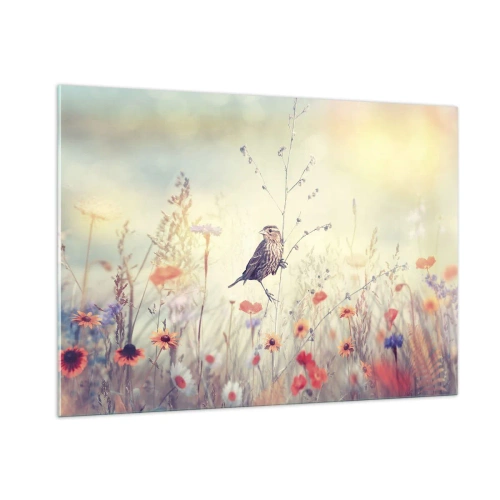 Glass picture - Bird Portrait with a Meadow in the Background - 100x70 cm