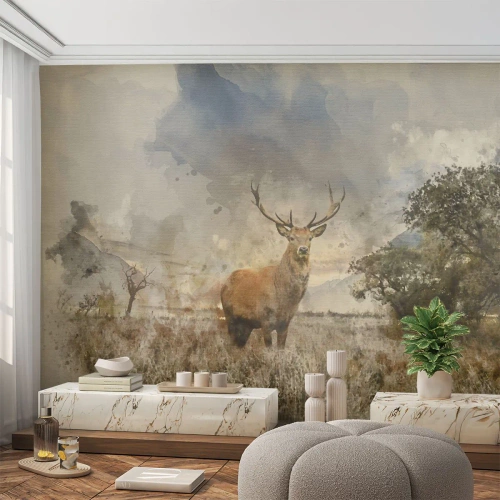 Photo Wallpaper Standard Eco - Dignity - Strength - Majesty - Animals, Deer, Landscape - 150x105 cm