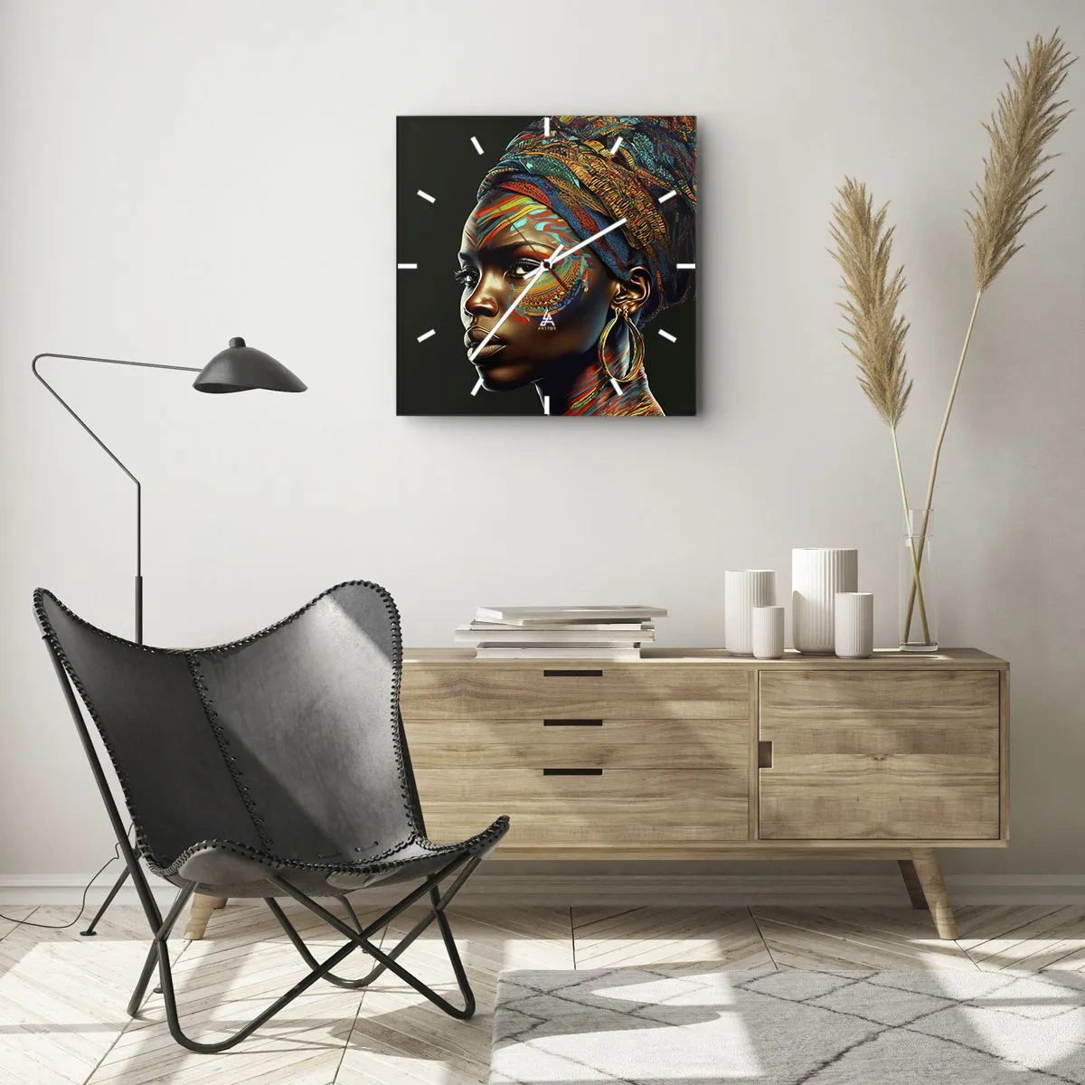 Wall clock - Clock on glass - African Queen - 30x30 cm
