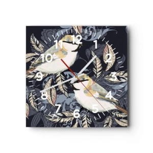 Wall clock - Clock on glass - Blue and Yellow Chirp - 40x40 cm