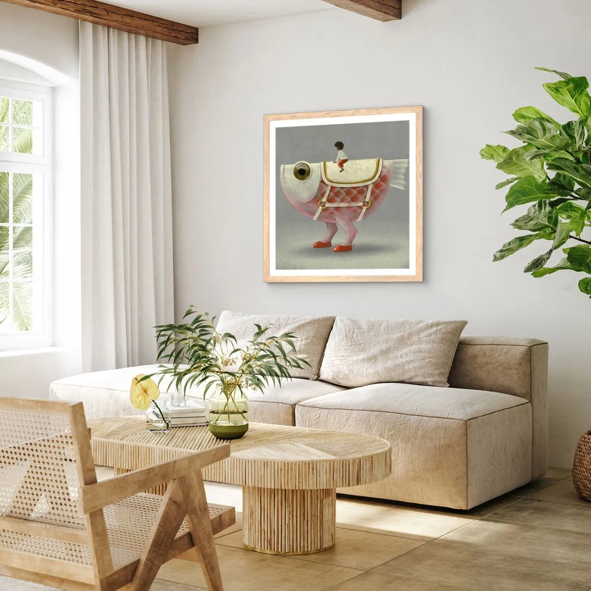 Poster in light oak frame - Fish Jockey - 50x50 cm