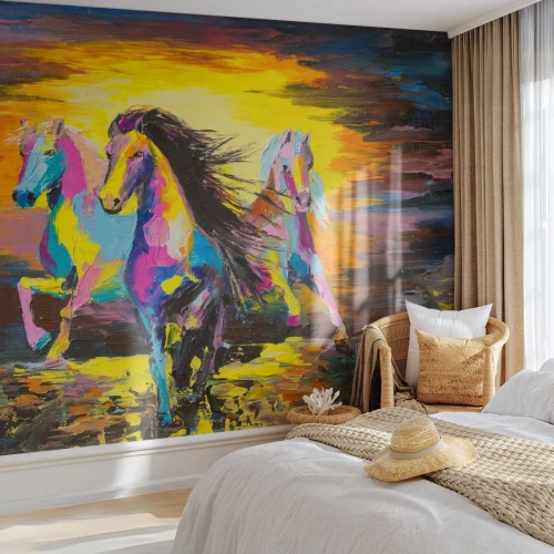 Self-Adhesive Photo Wallpaper Deluxe Sticker - Submerged in a Rainbow - Animals, Horses, Freedom - 350x256 cm