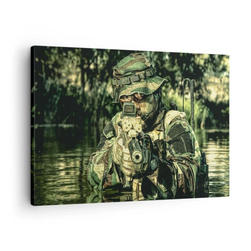 Canvas picture - A soldier in camouflage aims through the water. - 70x50cm - Best of the Best - Modern wall decoration for the living room and bedroom ARTTOR