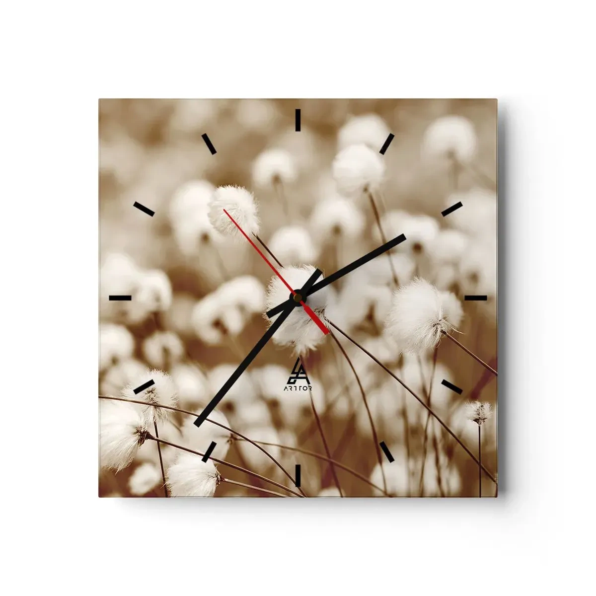 Wall clock - Clock on glass - Fluffy field - 30x30 cm