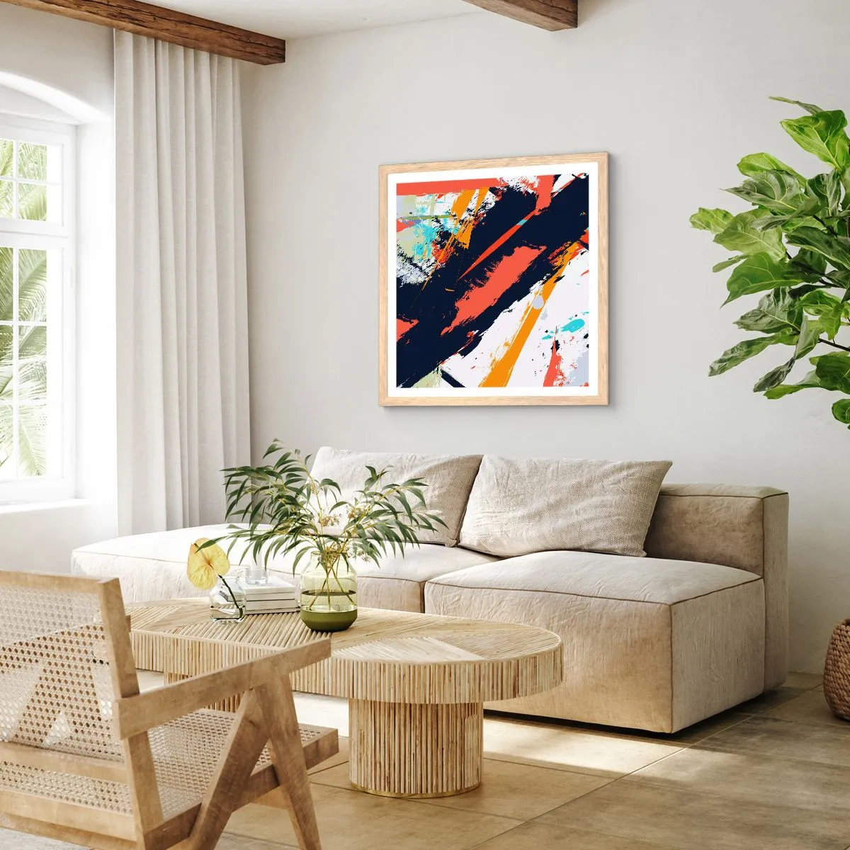 Poster in light oak frame - Dynamic Composition - 40x40 cm