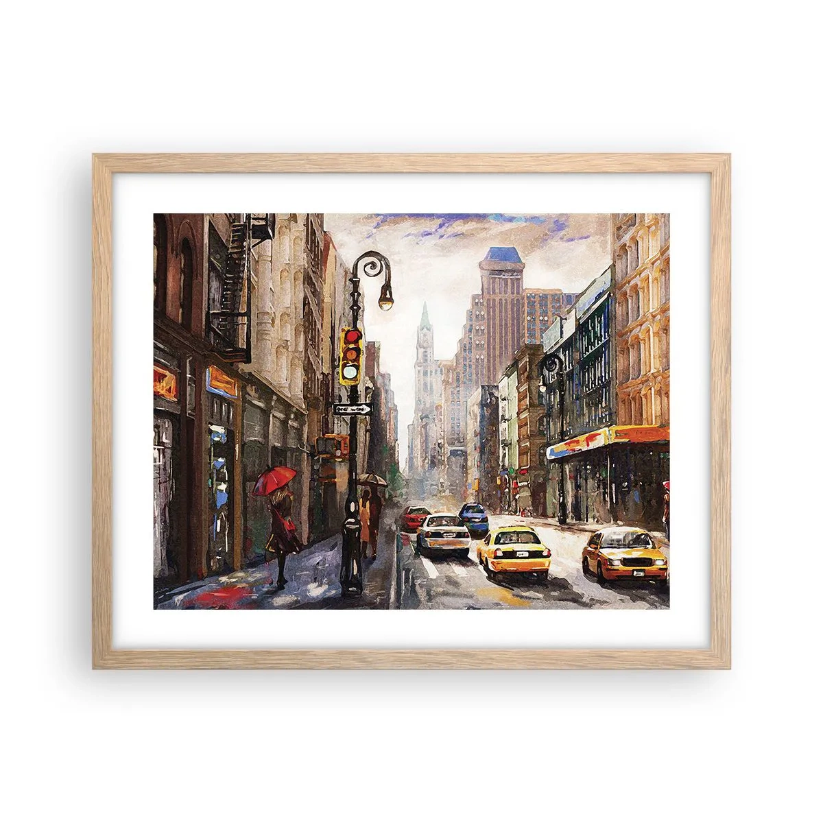 Poster in light oak frame - New York - Colourful in Rain - 50x40 cm