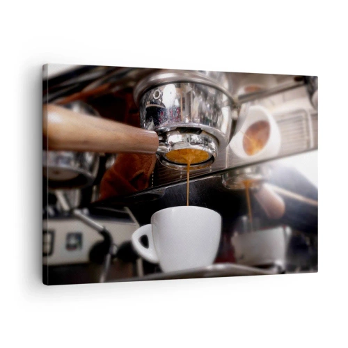 Canvas picture - Close-up of a coffee machine preparing a fresh shot of espresso - 70x50cm - Good Moment of the Day - Modern wall decoration for the living room and bedroom ARTTOR