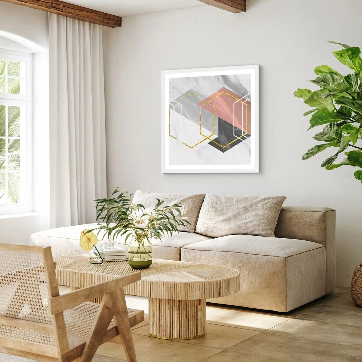 Poster in white frmae - Chain Composition - 60x60 cm