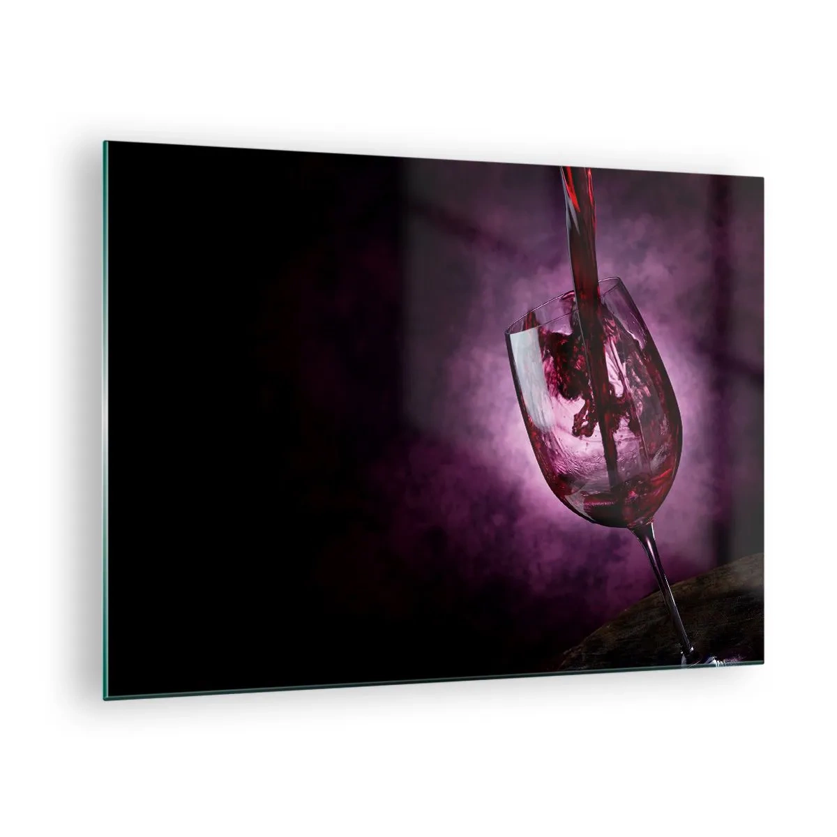 Glass picture - Red wine being poured into a glass against a purple background - 70x50cm - Scarlet? Carmine? No, Ruby. - Modern wall decoration for the living room and bedroom ARTTOR