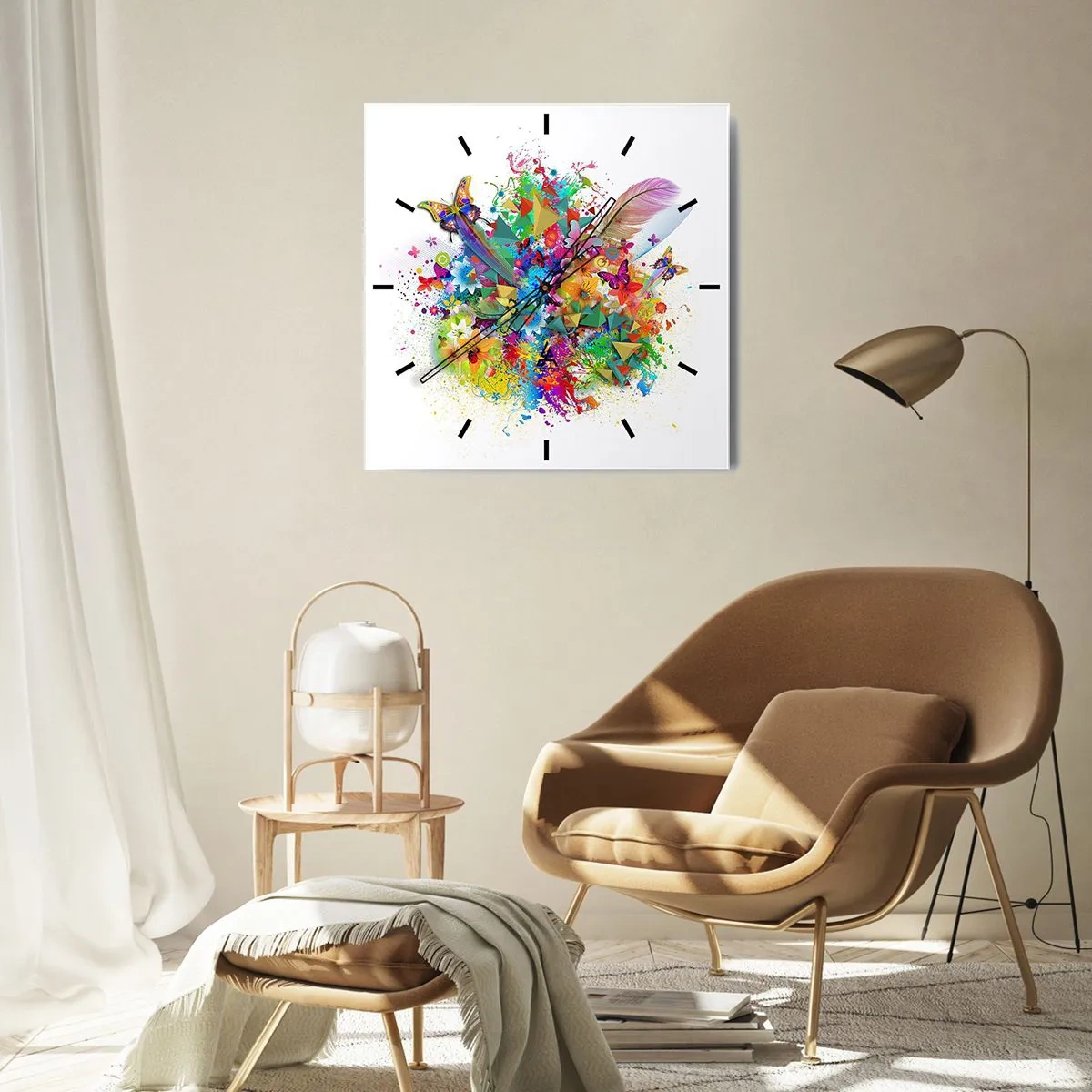Wall clock - Clock on glass - Bunch of Joy - 30x30 cm