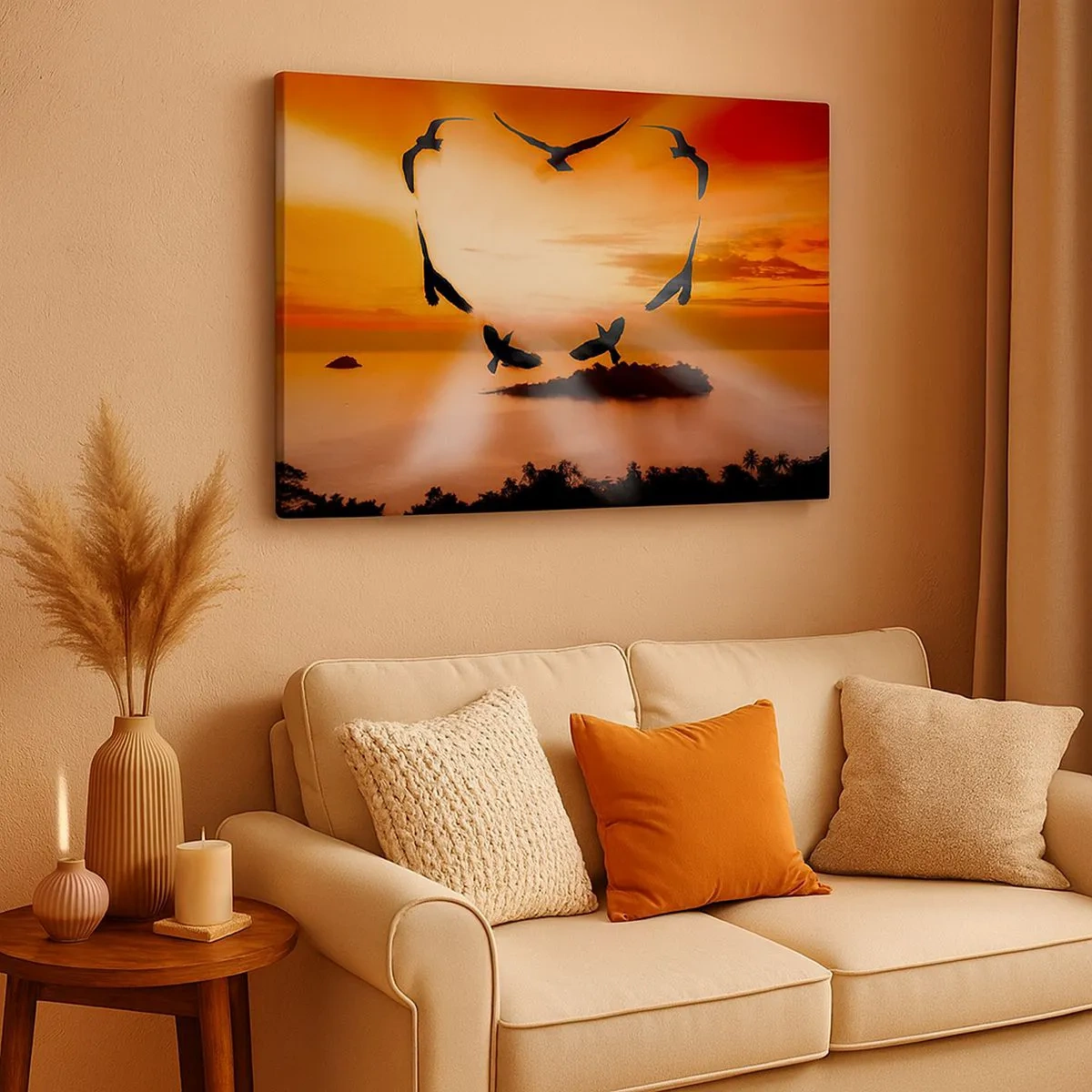 Canvas picture - Birds forming a heart against the backdrop of the setting sun - 70x50cm - Love the World Like Birds - Modern wall decoration for the living room and bedroom ARTTOR