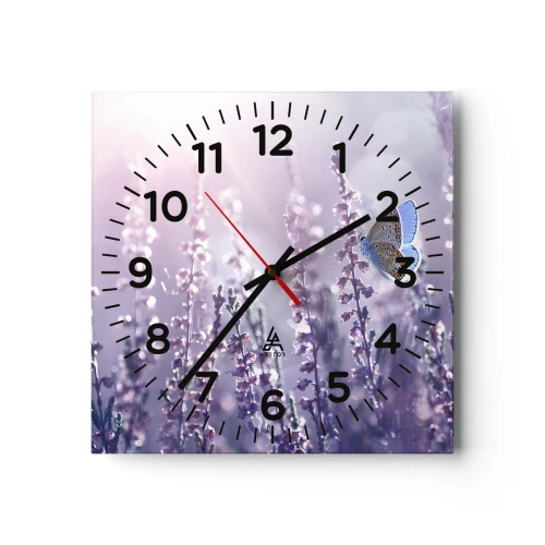 Wall clock - Clock on glass - Kiss of a Butterfly - 40x40 cm