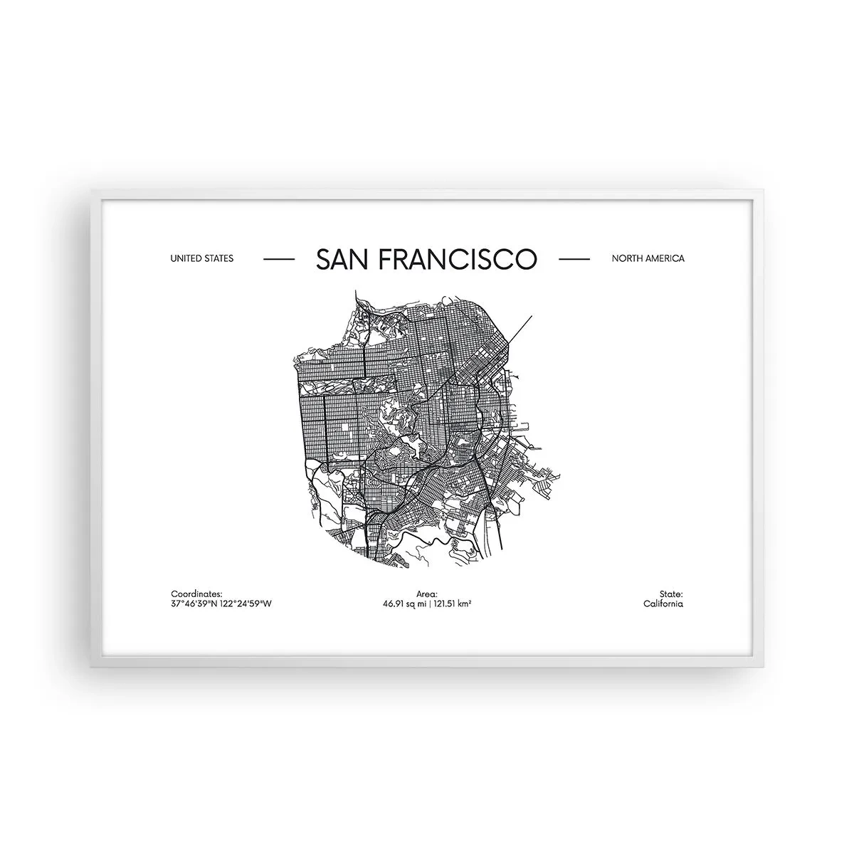 Poster in white frmae - Anatomy of San Francisco - 100x70 cm