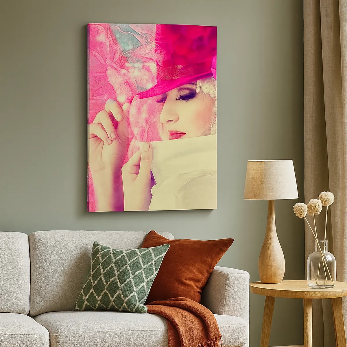 Canvas picture - Retro Portrait in Pink - 50x70 cm