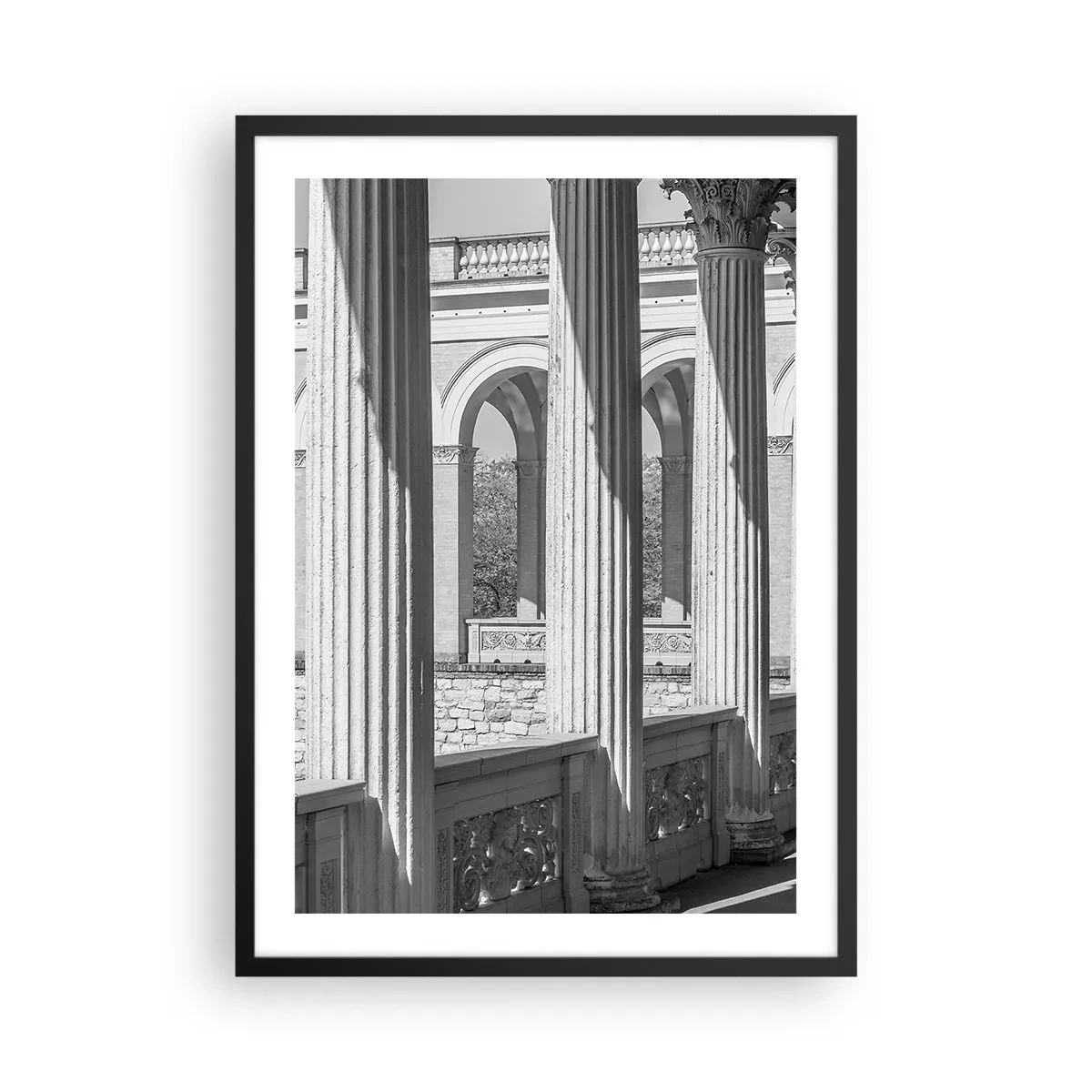 Poster in black frame - Columns in Architecture with Subtle Shadows - 50x70cm - Sunny Arcade - Modern wall decoration for the living room and bedroom ARTTOR