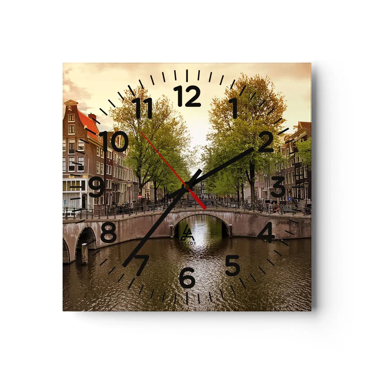 Wall clock - Clock on glass - By Boat or by Bike? - 40x40 cm