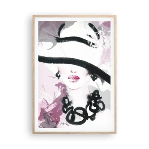 Poster in light oak frame - Portrait of a Lady in Black and Pink - 70x100 cm
