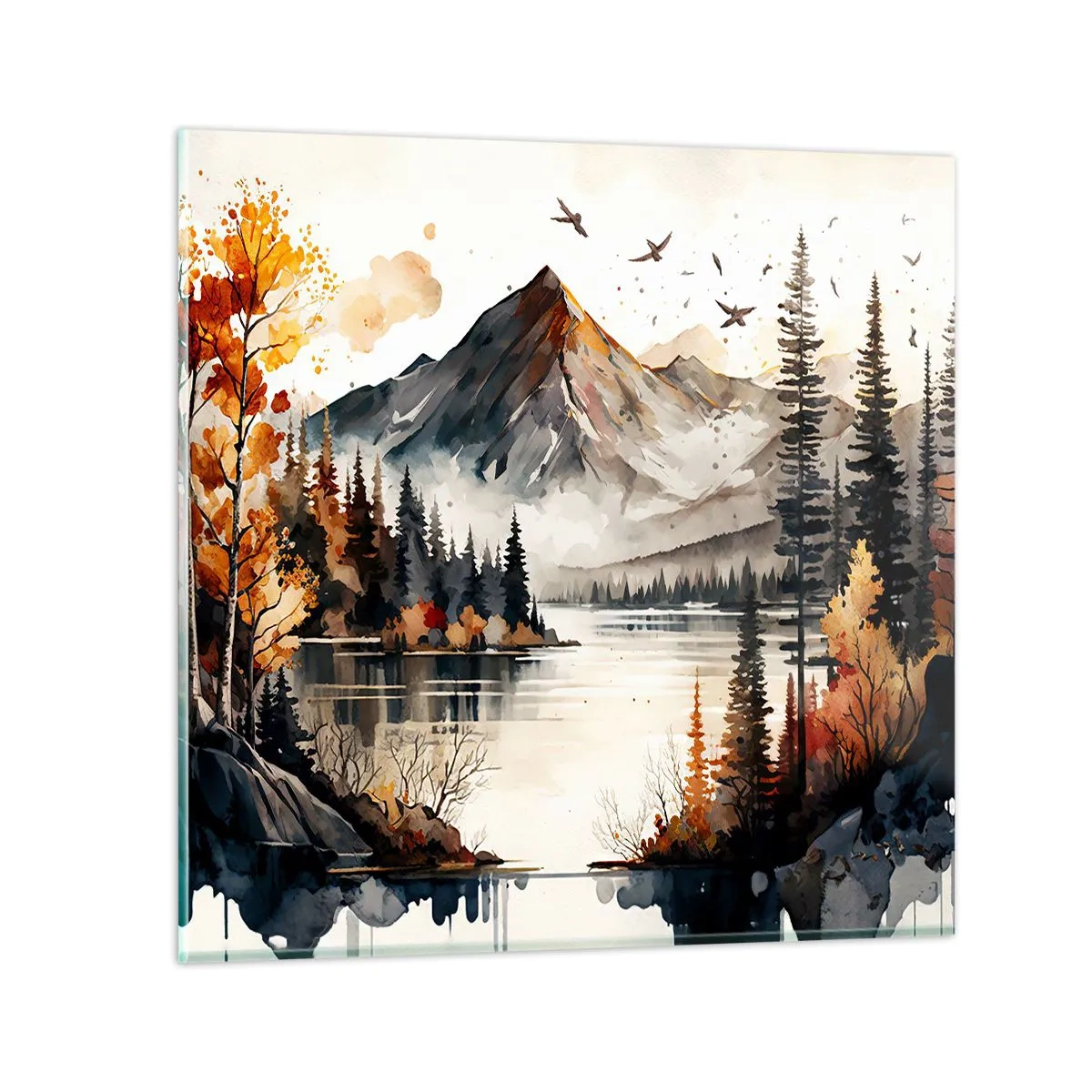 Glass picture - Golden Autumn in the Mountains - 50x50 cm