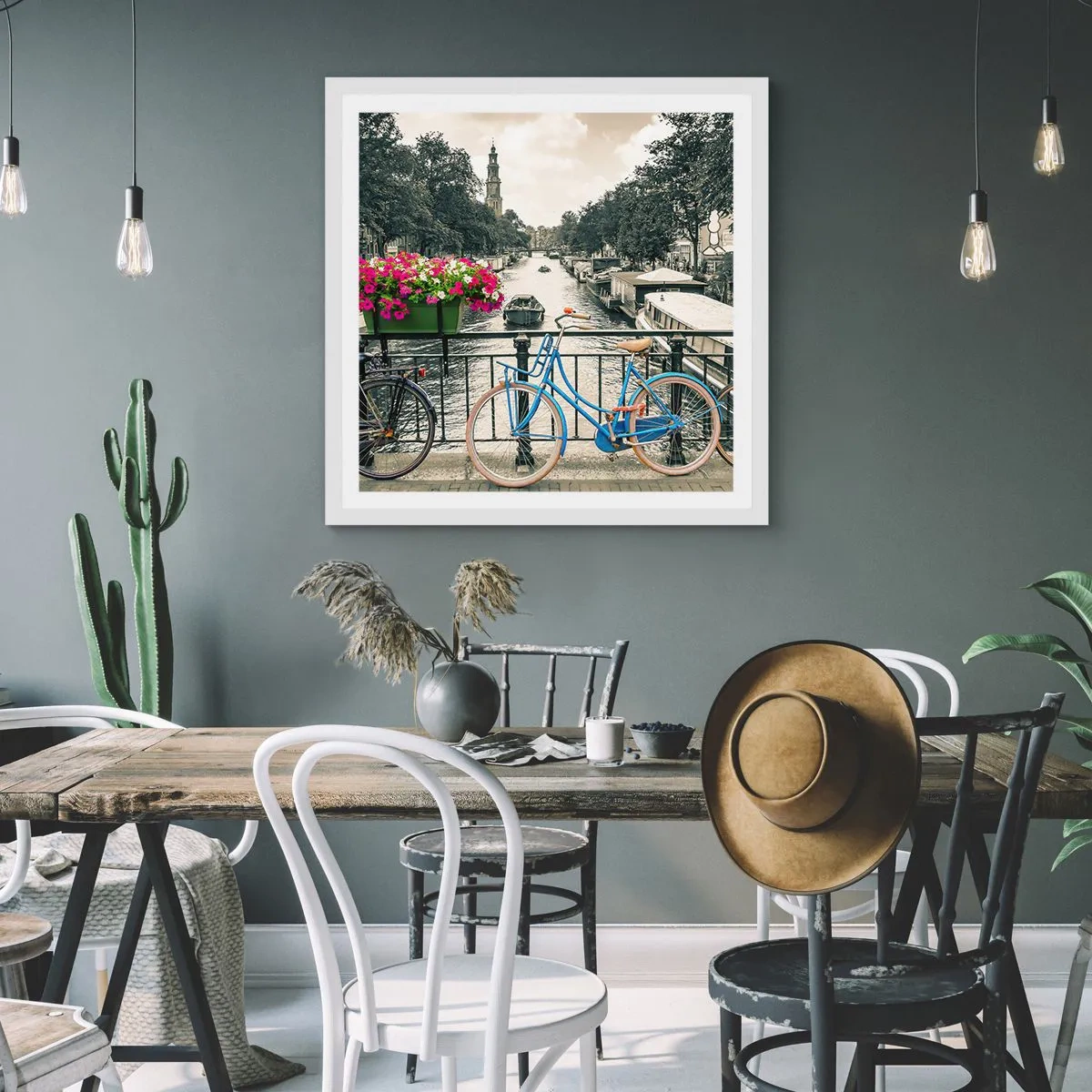 Poster in white frmae - Colour of a Street in Amsterdam - 50x50 cm