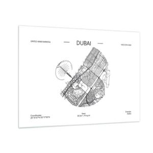 Glass picture - A minimalist map of Dubai in black and white style. - 70x50cm - Anatomy of Dubai - Modern wall decoration for the living room and bedroom ARTTOR