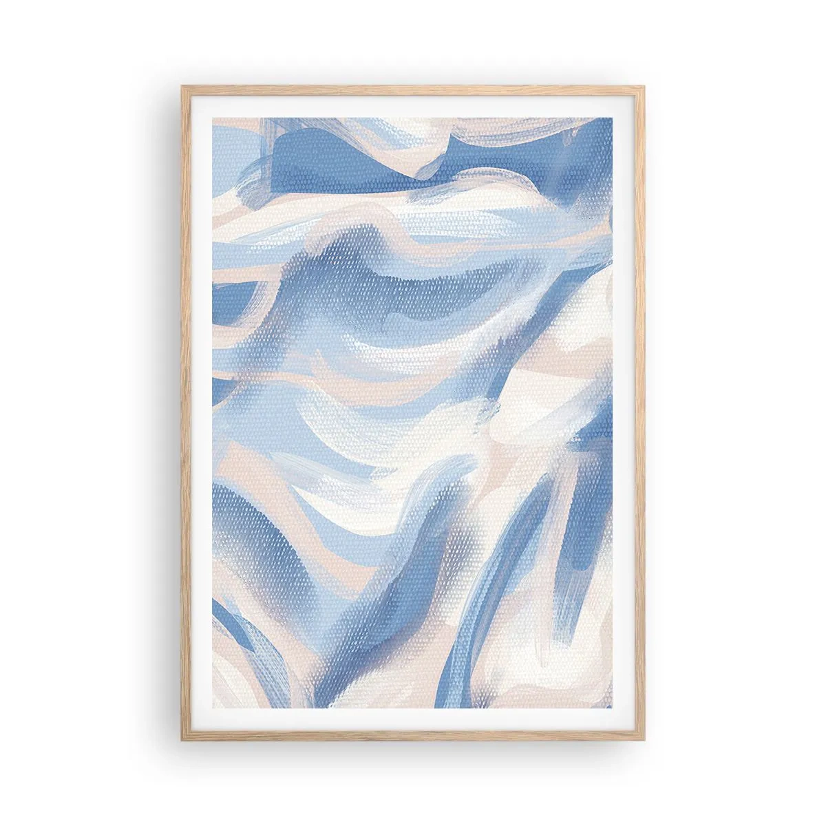 Poster in light oak frame - Blue Waves - 70x100 cm