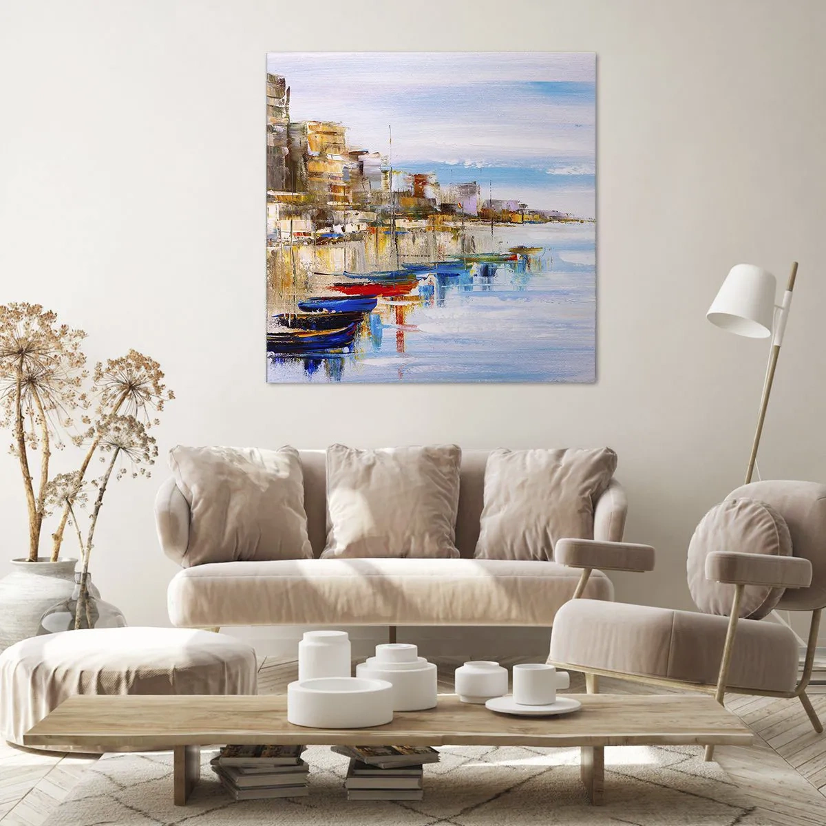 Canvas picture - Multicolour Town Marina - 50x50 cm