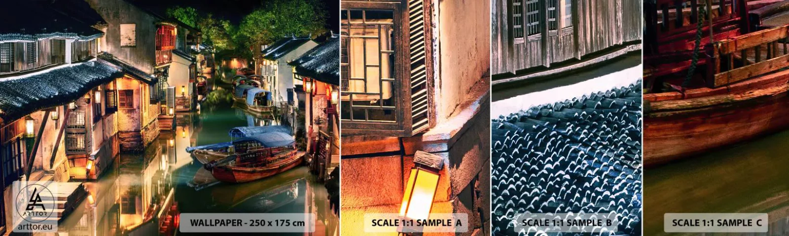 Photo Wallpaper Sample Self-Adhesive Deluxe Sticker - Evening on a Chinese Street - Landscape, City, Asia - 100x30 cm