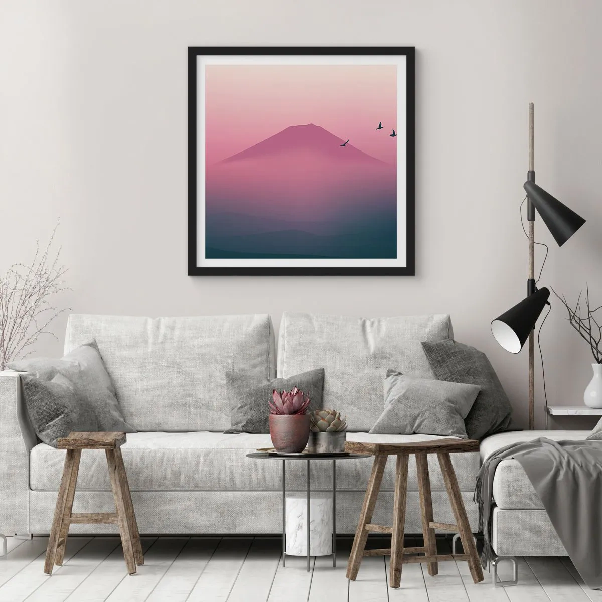 Poster in black frame - Wanderers above Clouds - 40x40 cm