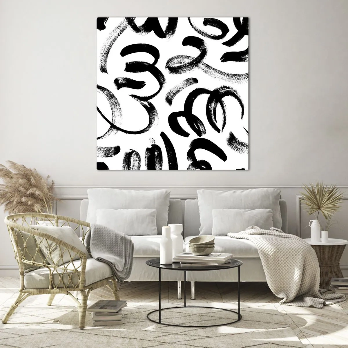 Glass picture - Black on White - 50x50 cm